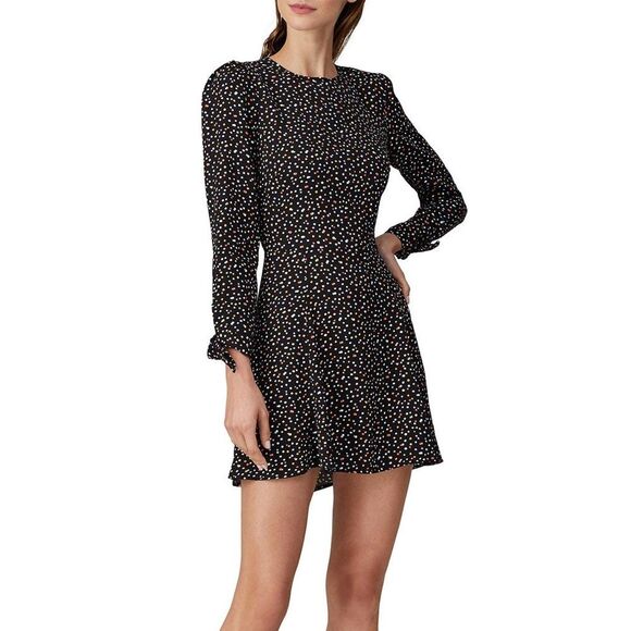 Reformation Long Sleeve Samantha Black Multicolor Mini Dot Dress Size 6 - Picture 1 of 9